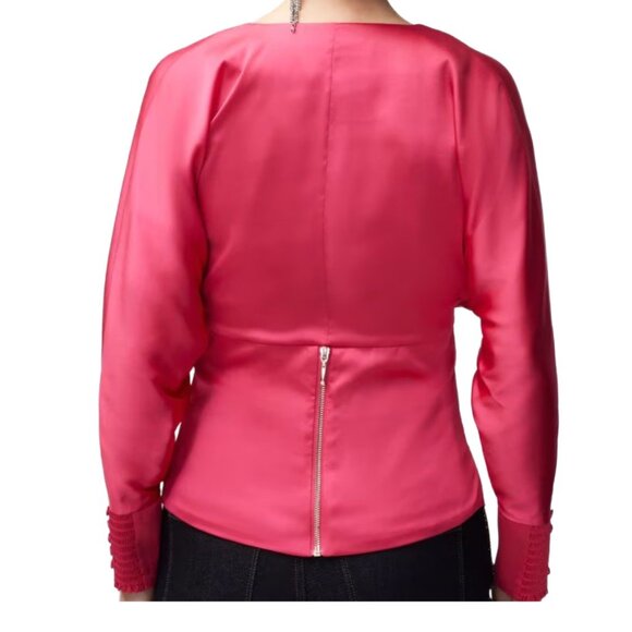 Long Sleeve V-Neck Empire Waist Blouse- Hollywood Pink Sz. 4 - Picture 2 of 15